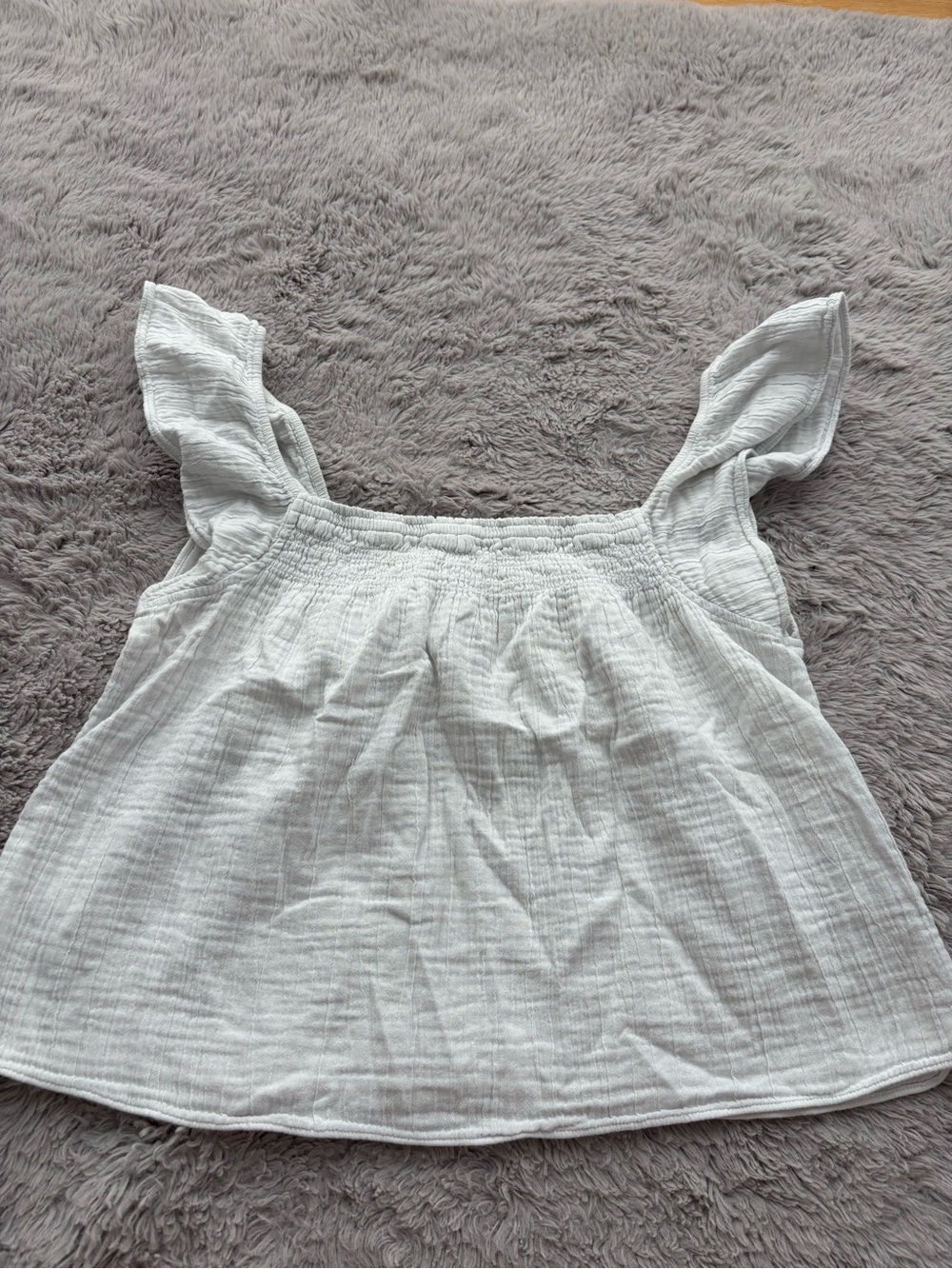 Smocked Square-Neck Ruffle Sleeve Blouse — Light Gray